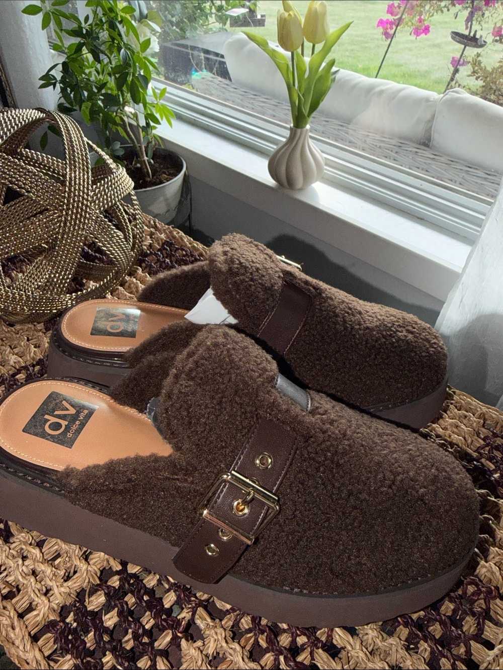 Dolce Vita Brown Shearling-Look Slip-On Mules - Picture 4 of 6